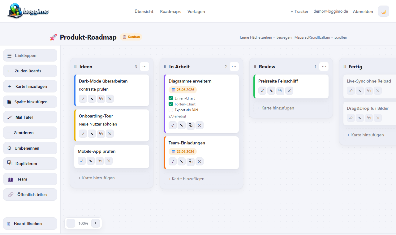 Kanban-Board in Loggimo